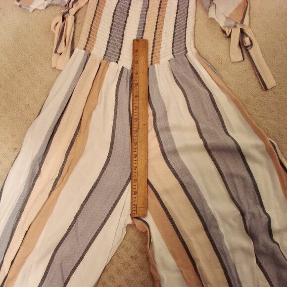Wide Leg Jumpsuit Smocked Top Striped Off Shoulder Ocean Drive Beach Medium - Picture 14 of 15